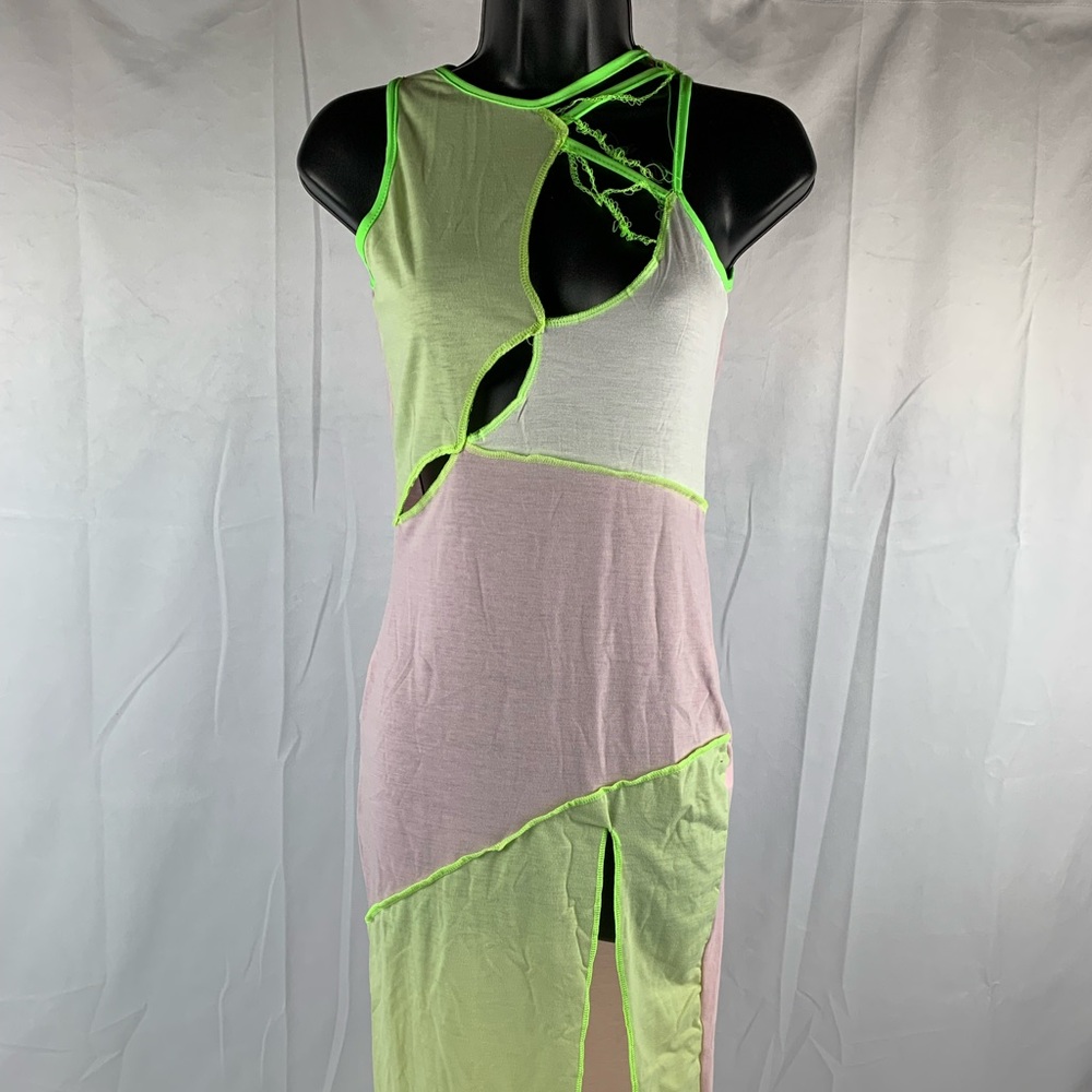 NWT Pretty Little Thing Asymmetrical Cut Out MIDI Dress Overlock Seam Size 6